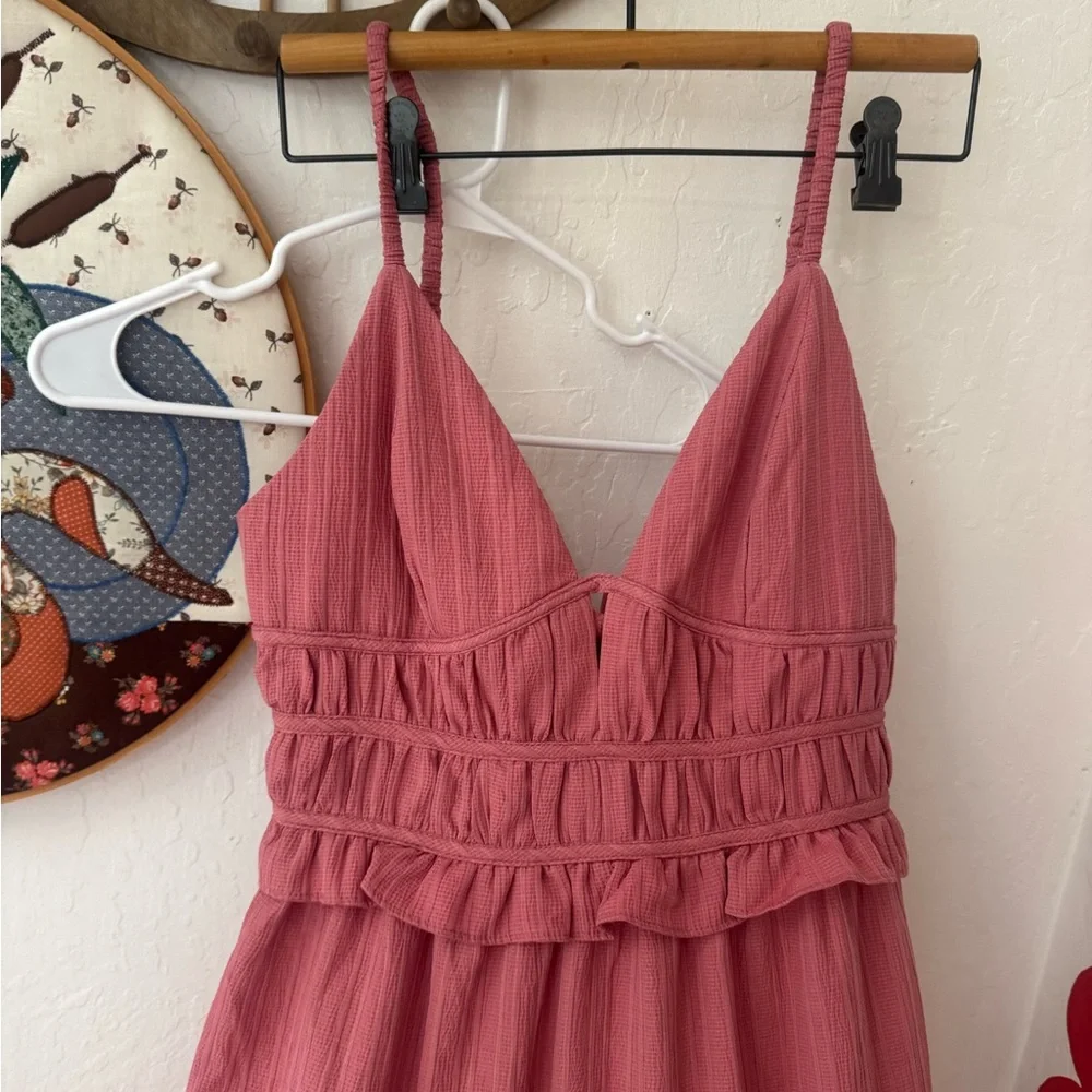 En Saison Pink Tiered Smock Summer Dress Large - Picture 2 of 5